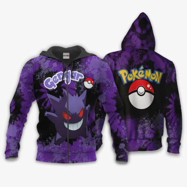 Gengar Anime Pokemon Tie Dye Style 1k777 Cartoon Graphic Outfits Aop 3d Hoodie, Zip Hoodie 114