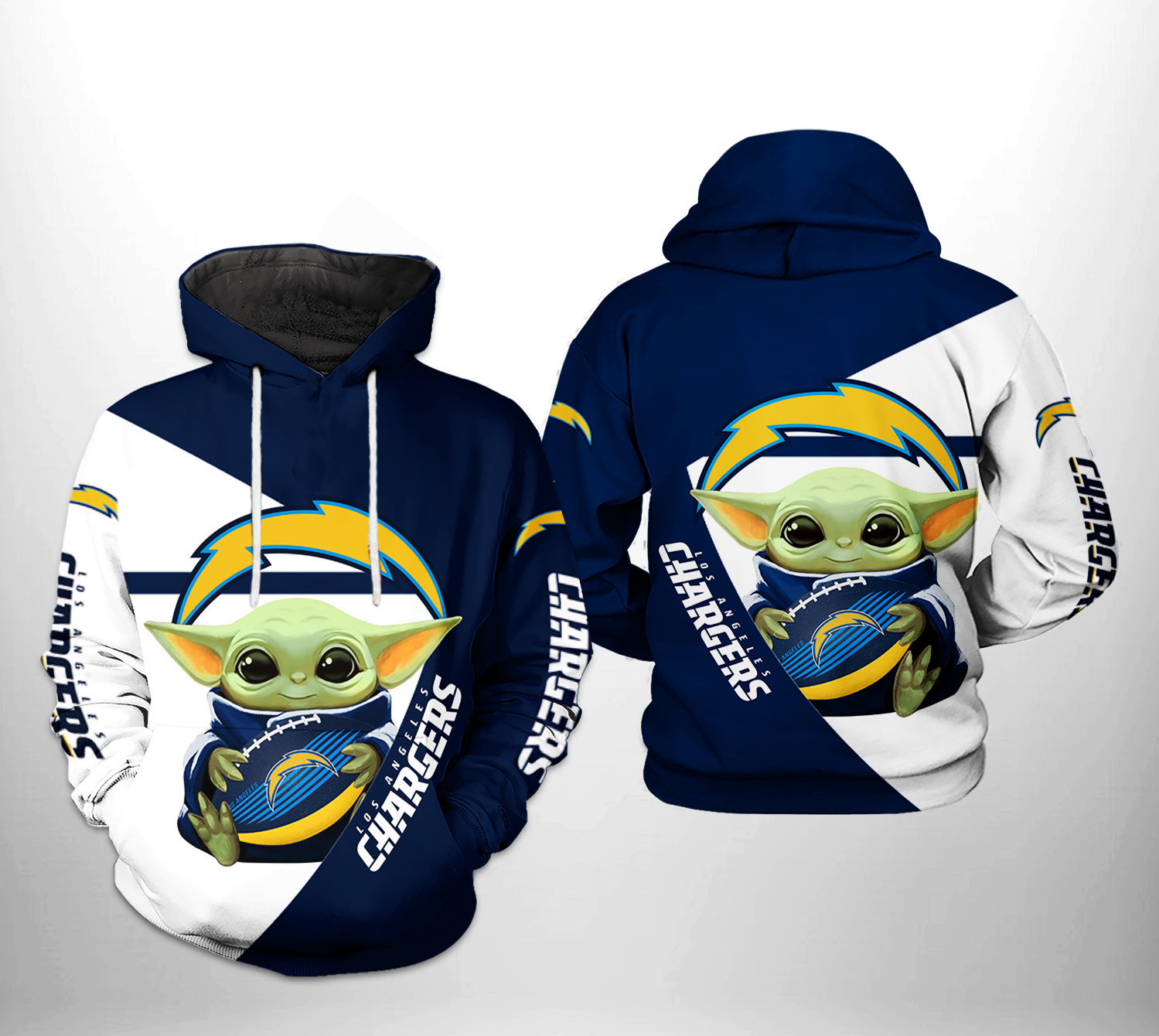 Los Angeles Chargers Baby Yoda Team 3D All Over Print Hoodie & Zip Hoodie