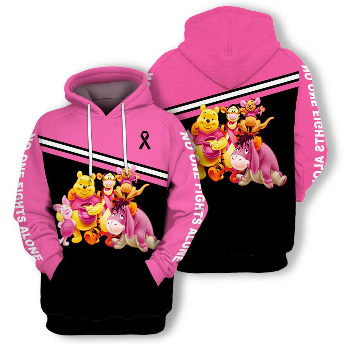 Winnie The Pooh Disney, Breast Cancer Awareness No One Fights Alone Aop Hoodie