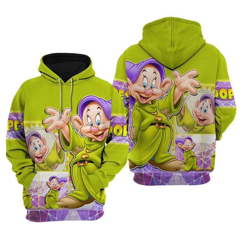 Funny Dopey Dwarf, Snow White And Seven The Dwarfs Cartoon All Over Print Hoodie, Zip Hoodie