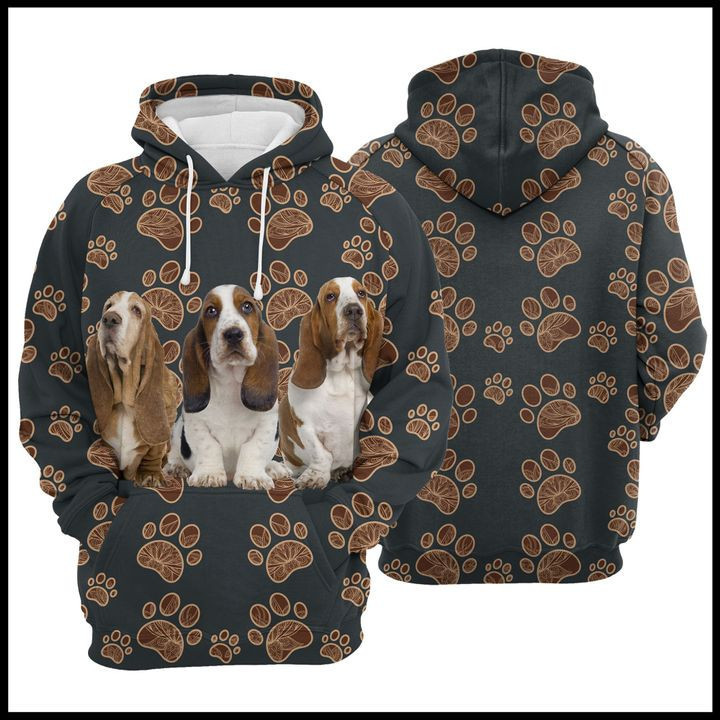 Basset Hound Paw Floral 3D All Over Print Hoodie & Zip Hoodie