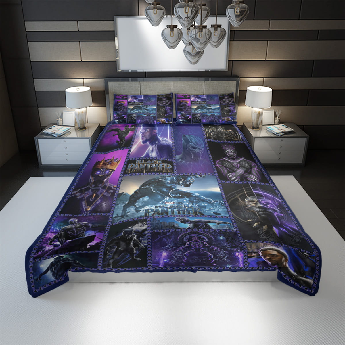 Black Panther Bedding Set MV Black Panther Hero Graphic Pattern Duvet Covers Black
