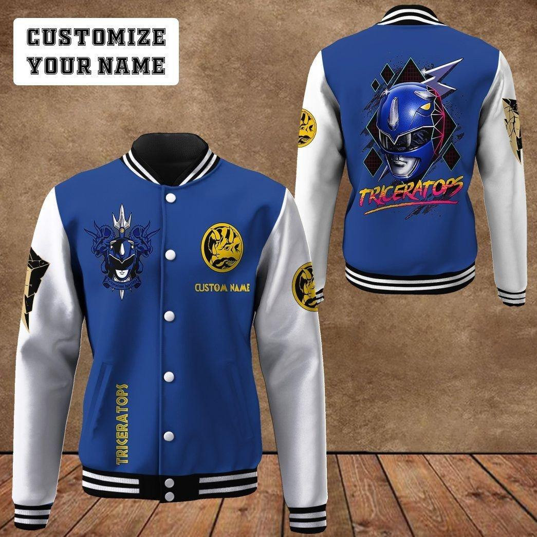 Gearhumans 3d Mighty Morphin Power Ranger Blue Custom Name Baseball Jacket 25
