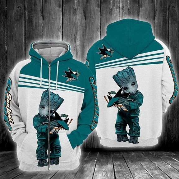 San Jose Sharks Groot 3D All Over Print Hoodie & Zip Hoodie