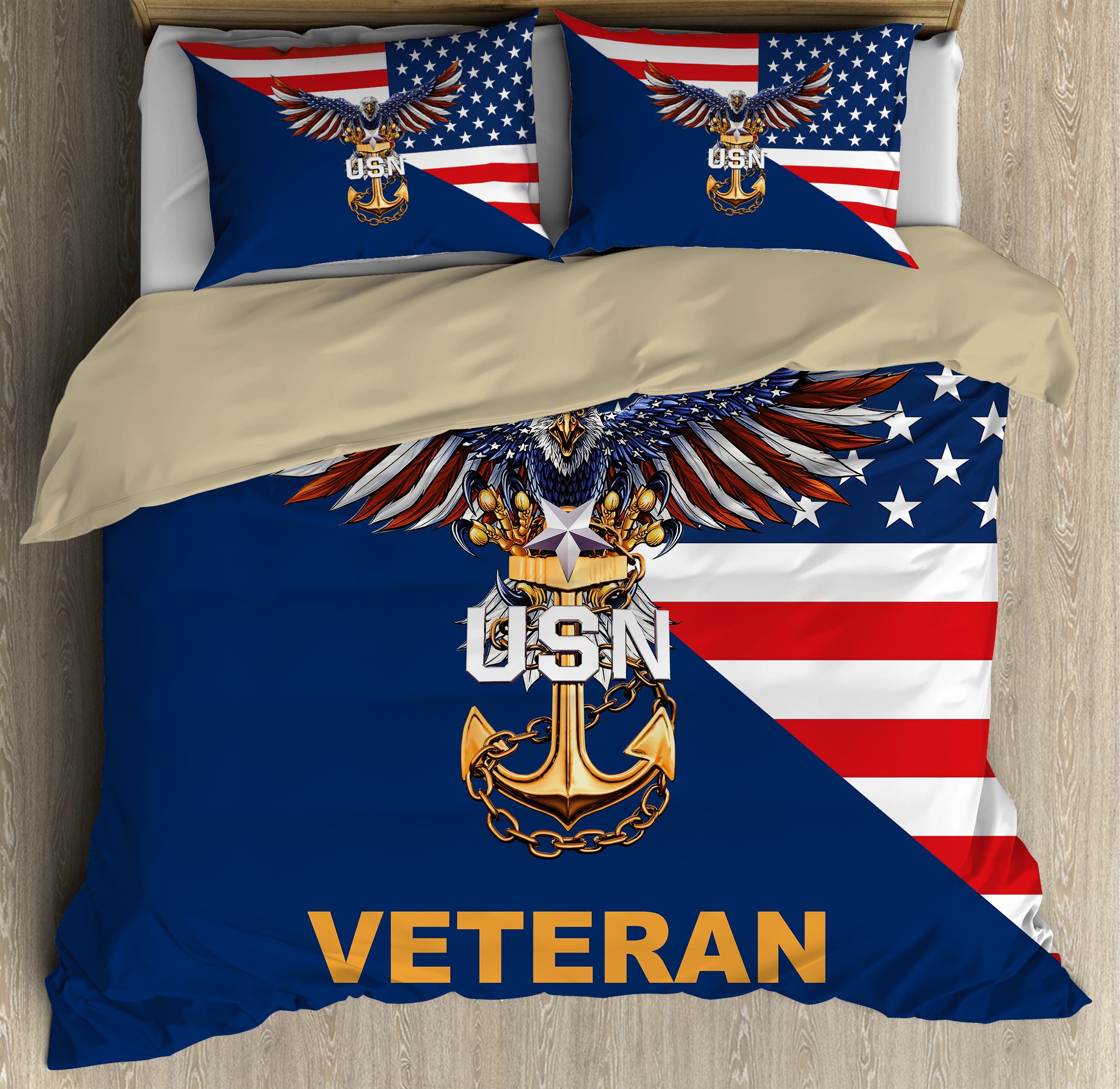 Veteran Bedding Set USN Veteran Symbol American Flag Duvet Covers