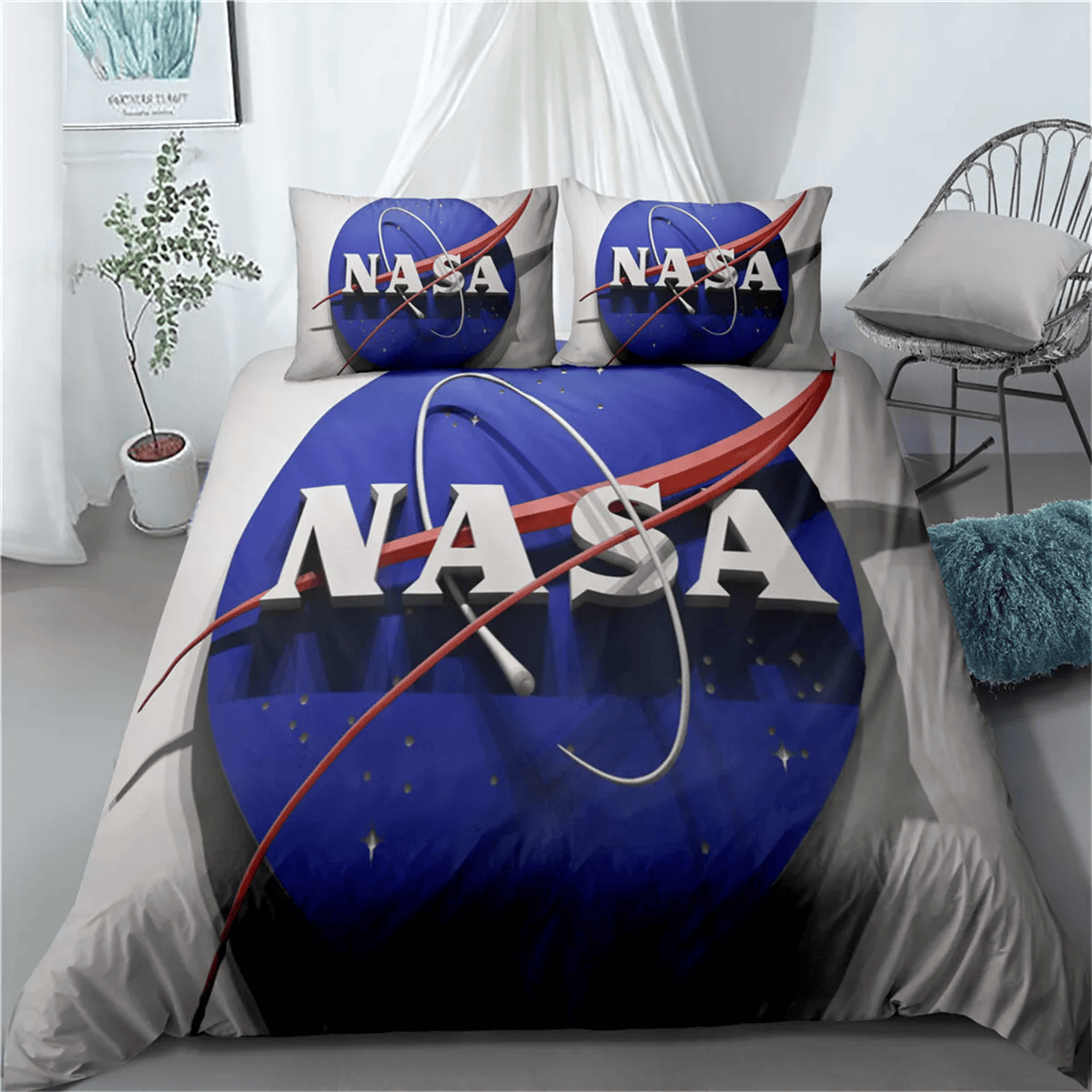 NASA Bedding Set NASA Symbol 3D Graphic Duvet Covers White