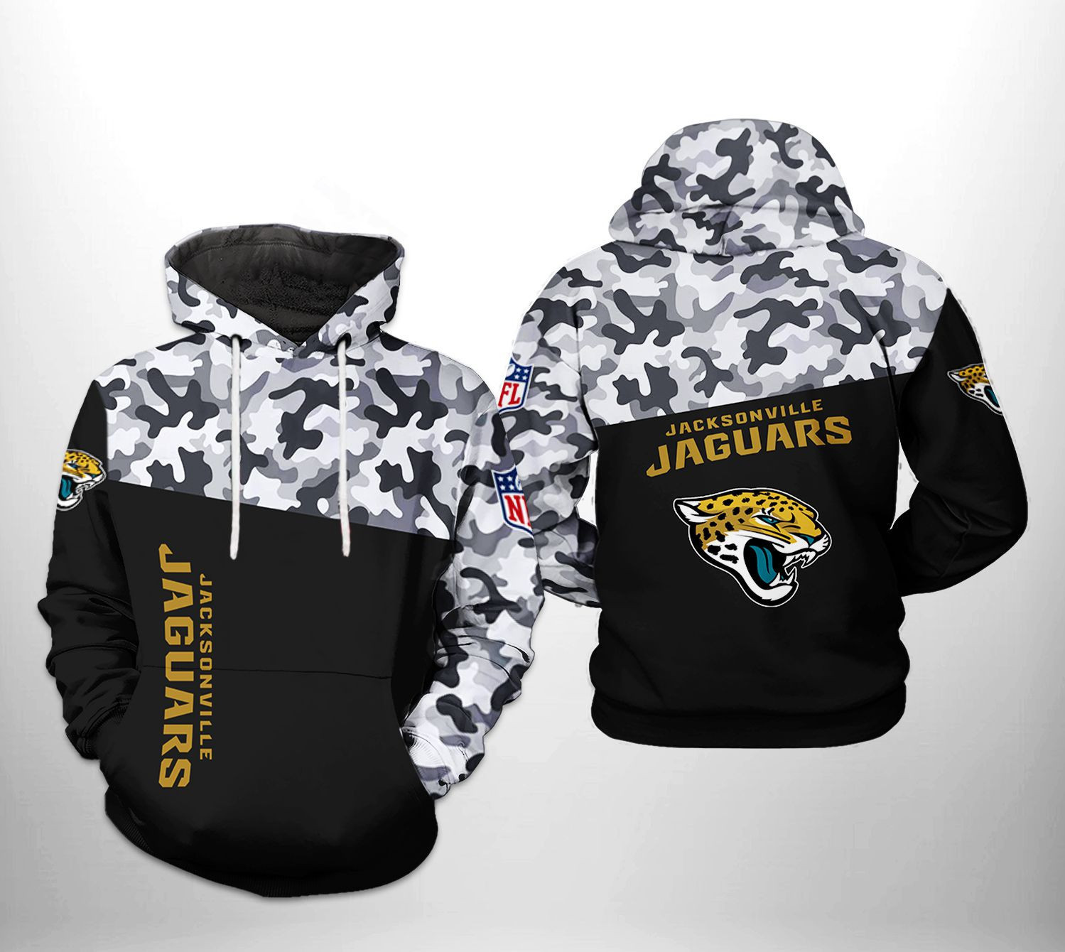 Jacksonville Jaguars Camo Veteran Team 3D All Over Print Hoodie & Zip Hoodie