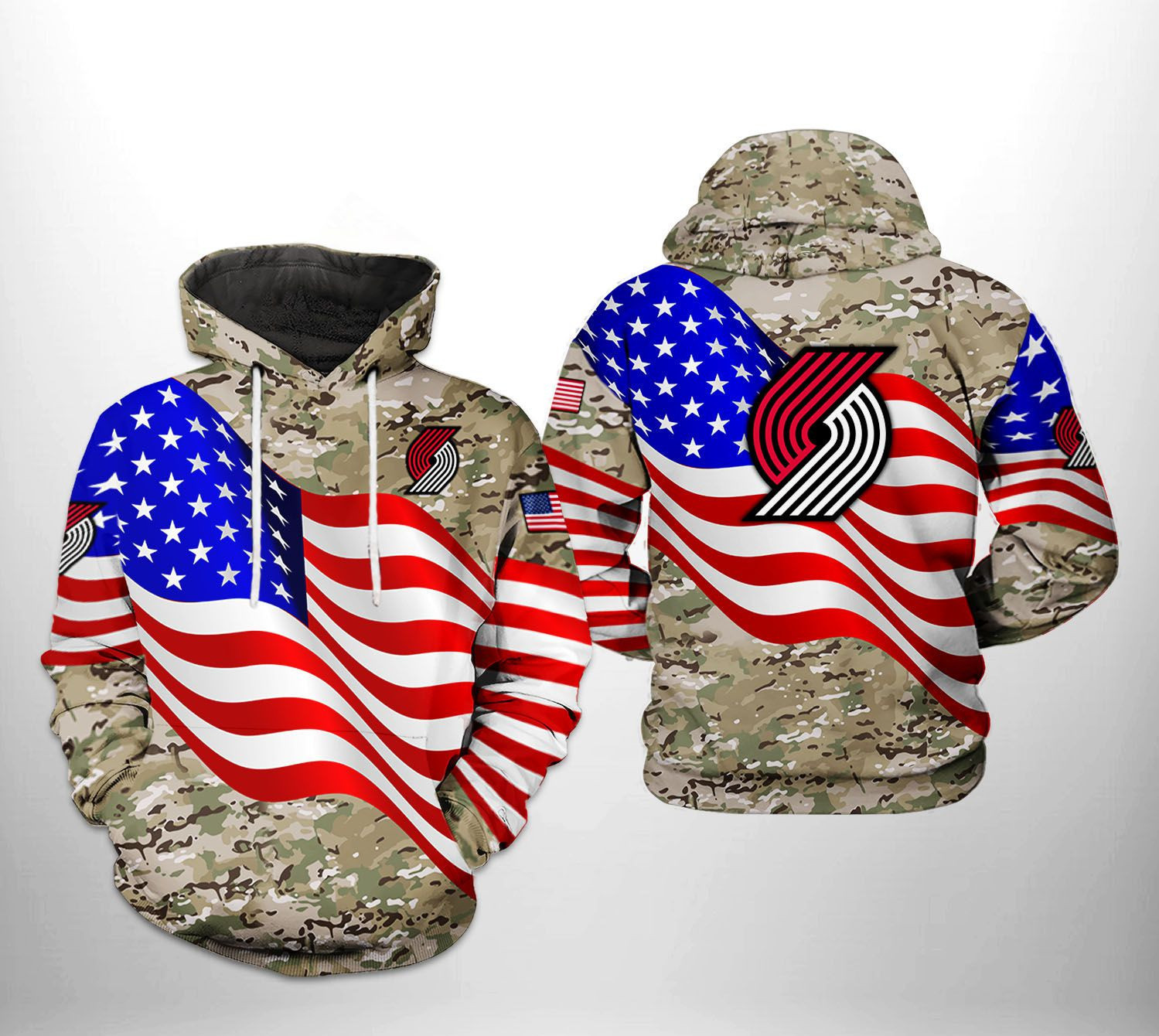 Portland Trailblazers US Flag Camo Veteran Team 3D All Over Print Hoodie & Zip Hoodie