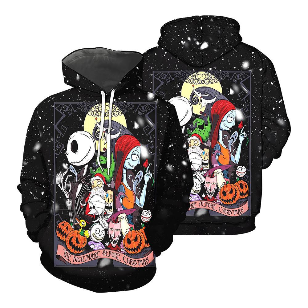 Jack Skellington And Sally The Pumpkin King Christmas Snow 3D All Over Print Hoodie & Zip Hoodie