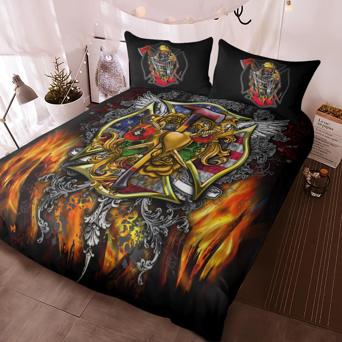 Firefighter Bedding Set Firefighter Items Graphic Duvet Covers Black