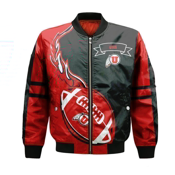Utah Utes Red Flame Ball Black Bomber Jacket