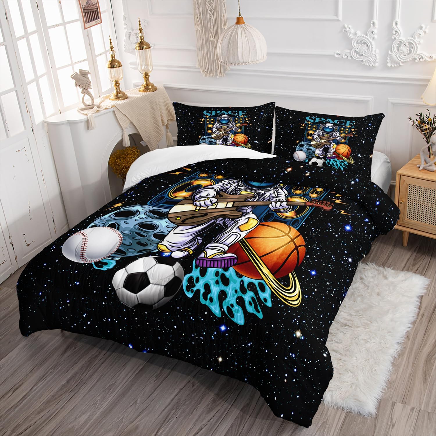 Astronaut Bedding Set Astronaut In Space With Guitar Duvet Covers