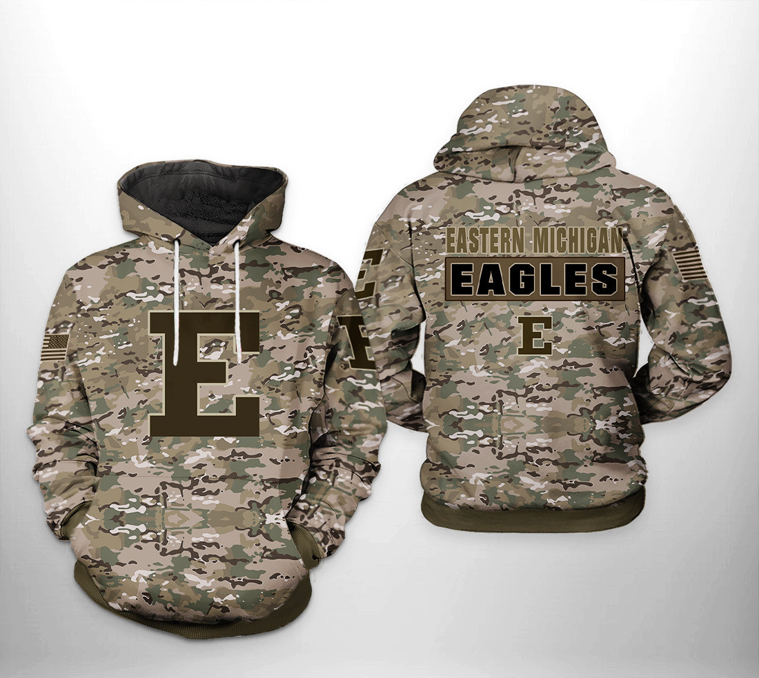 Eastern Michigan Eagles Camo Veteran 3D All Over Print Hoodie & Zip Hoodie