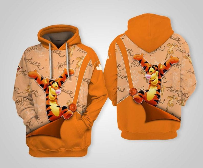 Cartoon Fan Gift, Winnie-the-pooh Disney, Tigger All Over Print Hoodie, Zip Hoodie