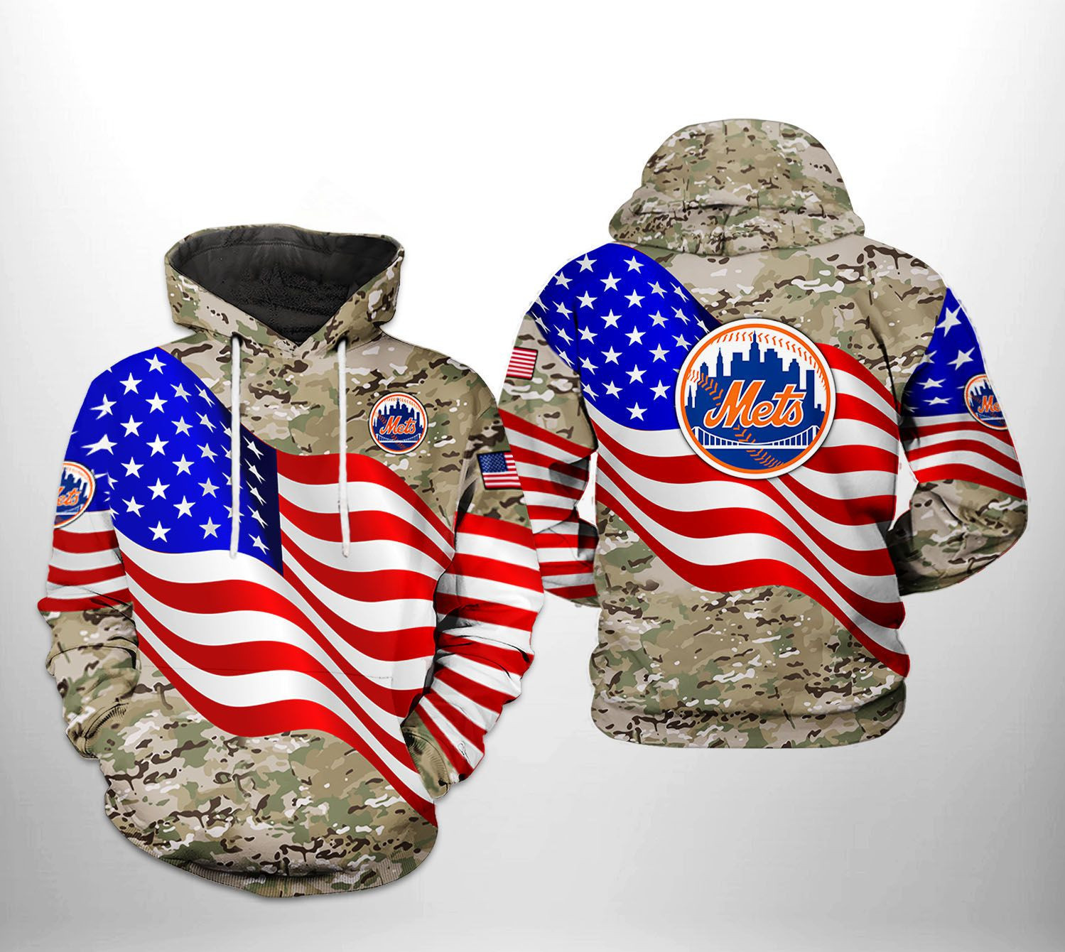 New York Mets MLB US Flag Camo Veteran 3D All Over Print Hoodie & Zip Hoodie