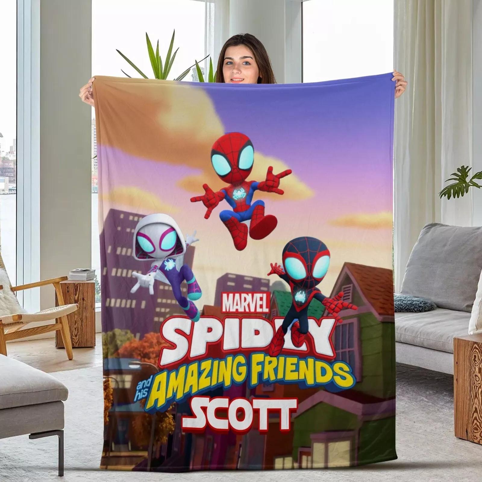 Customized Spider-Man Into The Spider Velvet Fleece Sherpa Blanket