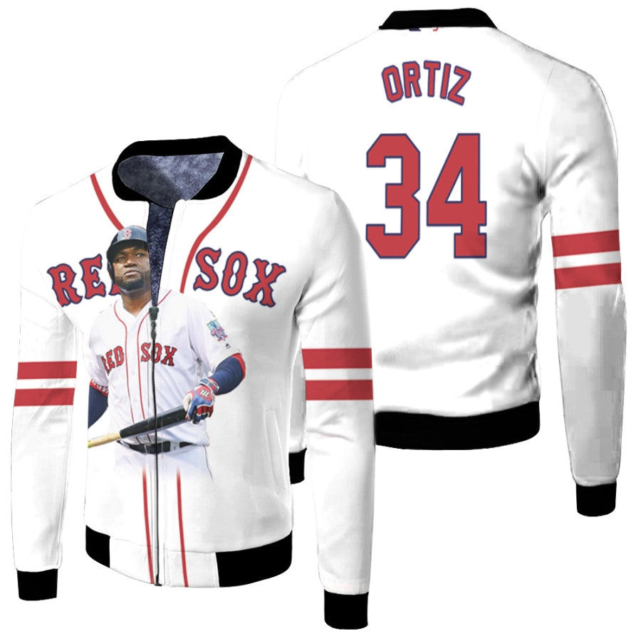 Boston Red Sox David Ortiz 34 Majestic Home Player 2019 White Bomber Jacket