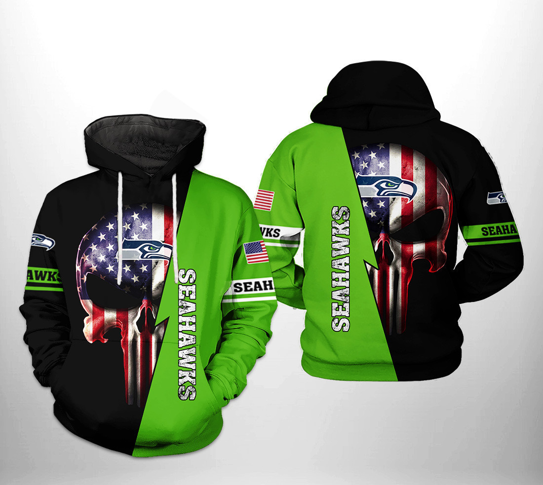 Seattle Seahawks US Flag Skull Team 3D All Over Print Hoodie & Zip Hoodie