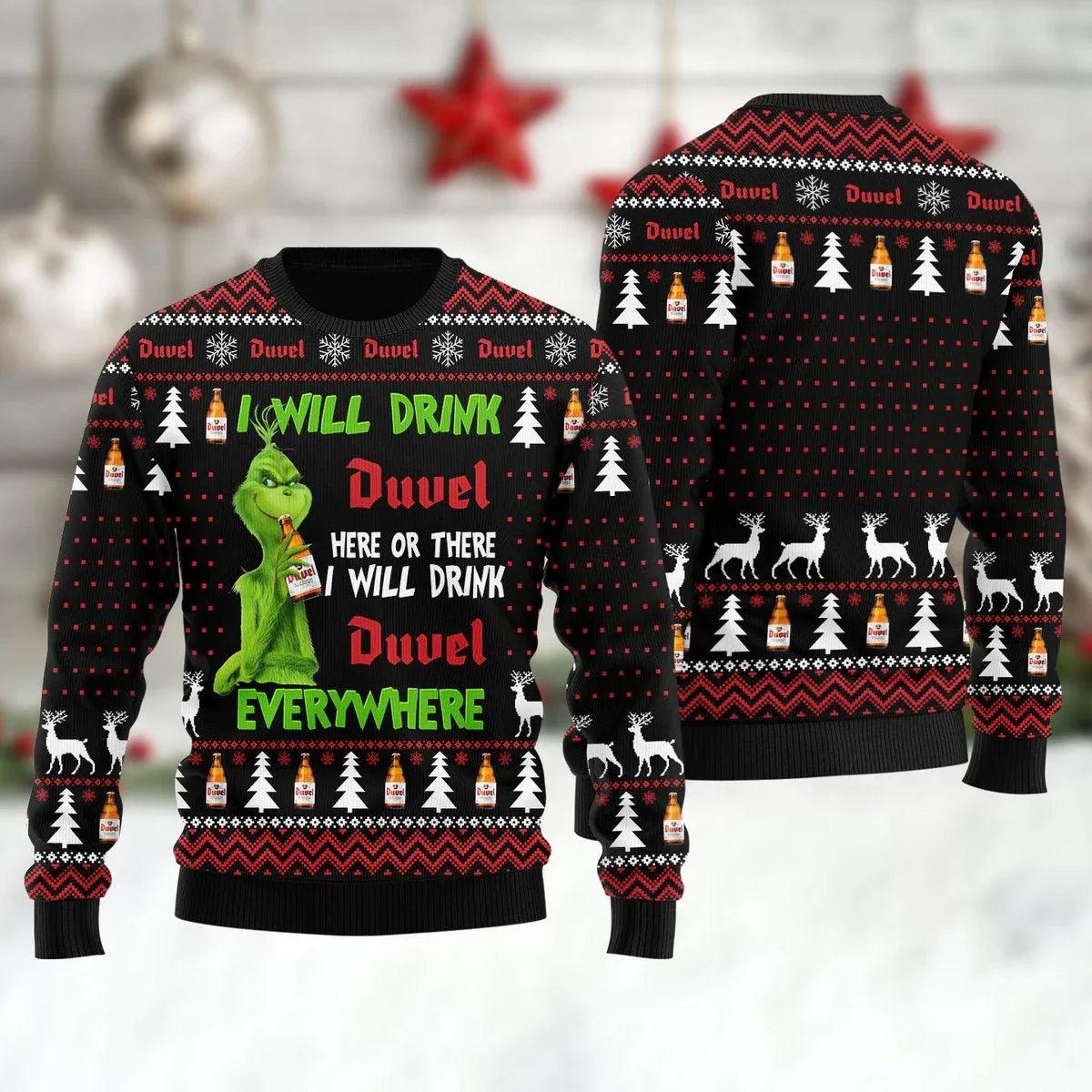 Duvel Grinch Will Drink Everywhere Ugly Christmas Sweater