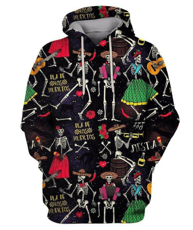 Dia De Los Muertos Dancing Skeleton Black 3d Hoodie Zip Hoodie