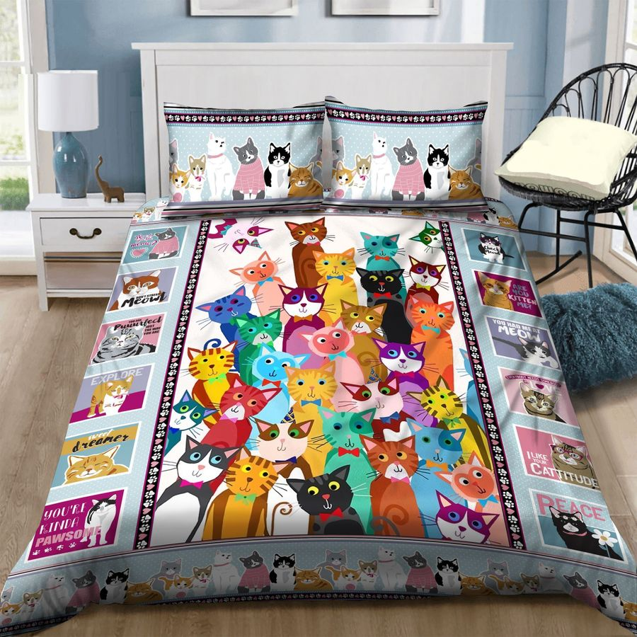 Cat Bedding Set Cat And Bird Triangle Pattern Duvet Covers