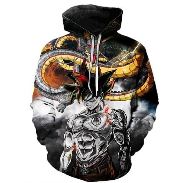 Goku Cartoon Dragon Ball Black 1 Over Print 3d Hoodie Zip Hoodie