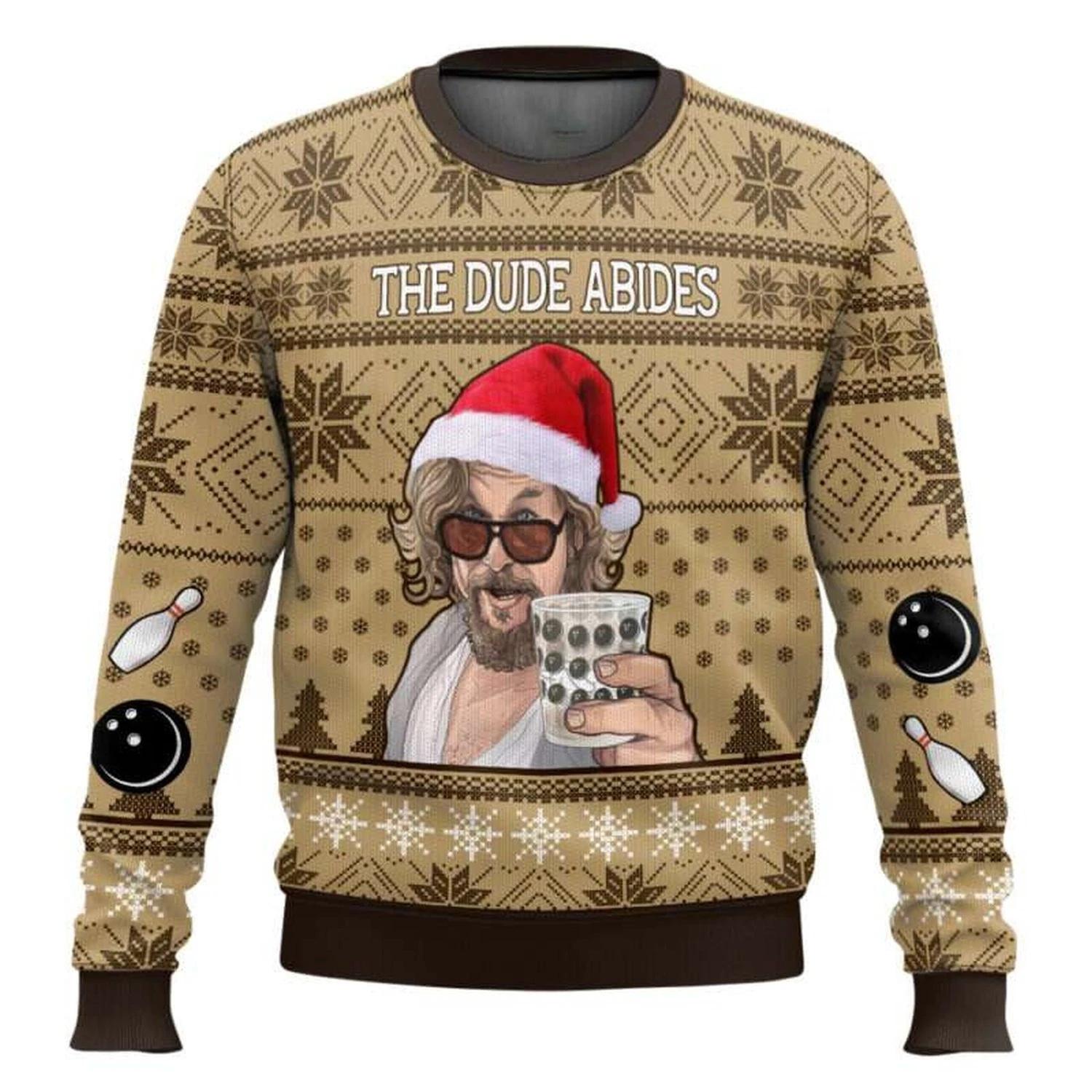 The Big Lebowski The Dude Abides Ugly Christmas Sweater