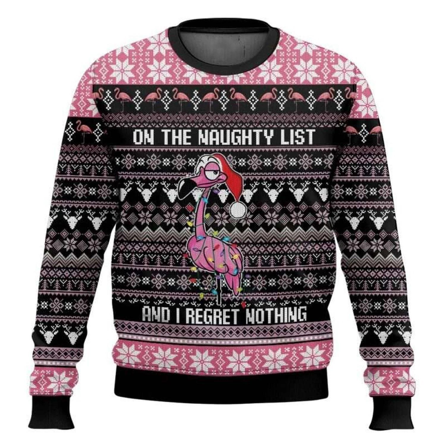 Flamingo Naughty List Ugly Christmas Sweater
