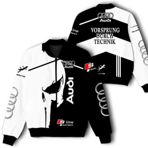 Audi Quattro White Punisher Skull Bomber Jacket 150