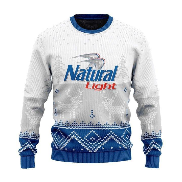 Personalized Natural Light Winter Reindeer Ugly Christmas Sweater