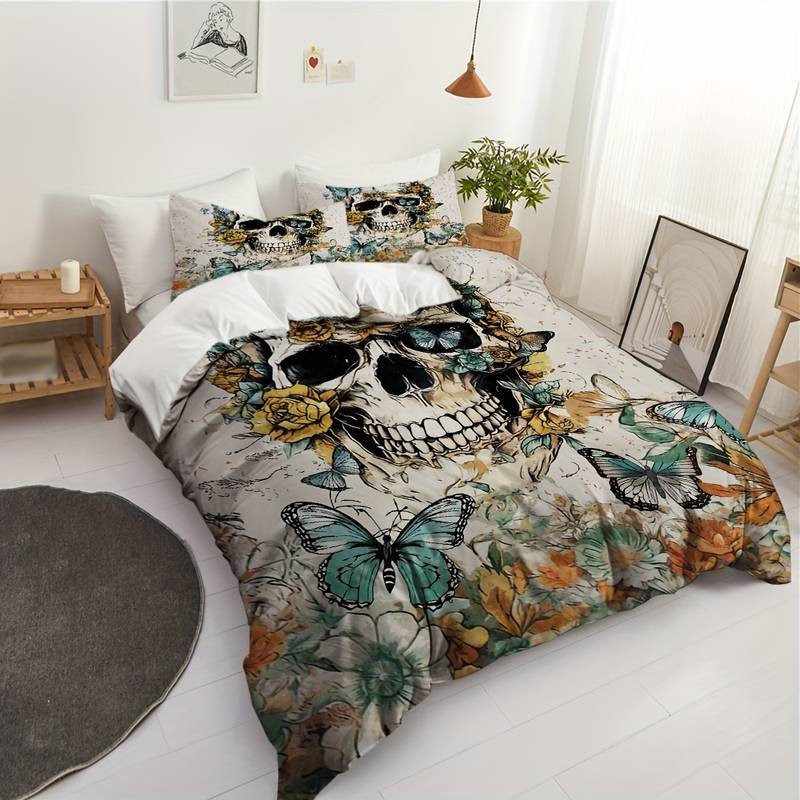 Skull Bedding Set Butterflies Roses With Skull Duvet Covers