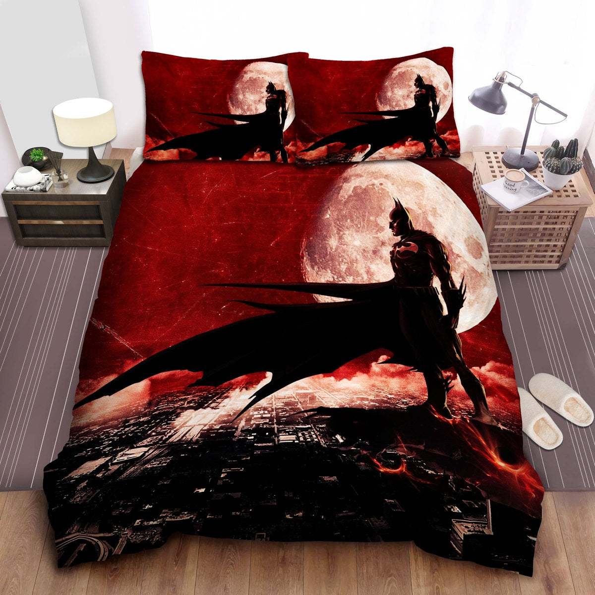 Batman Bedding Set DC Batman In The Red Sky Background Duvet Covers Black