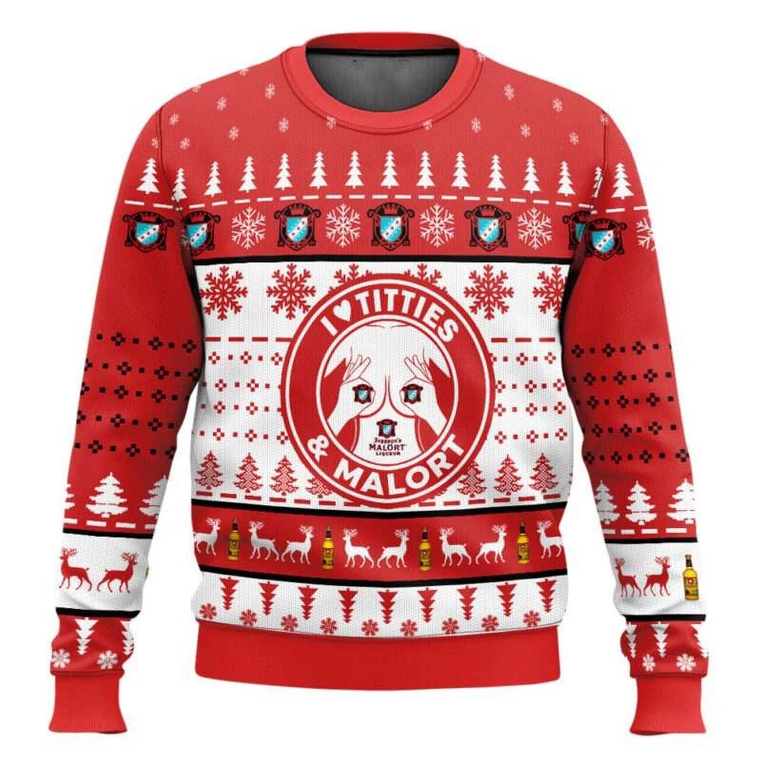 Malort Titties Funny Ugly Christmas Sweater