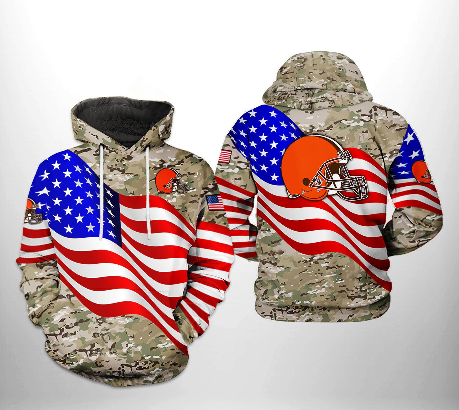 Cleveland Browns US Flag Camo Veteran Team 3D All Over Print Hoodie & Zip Hoodie