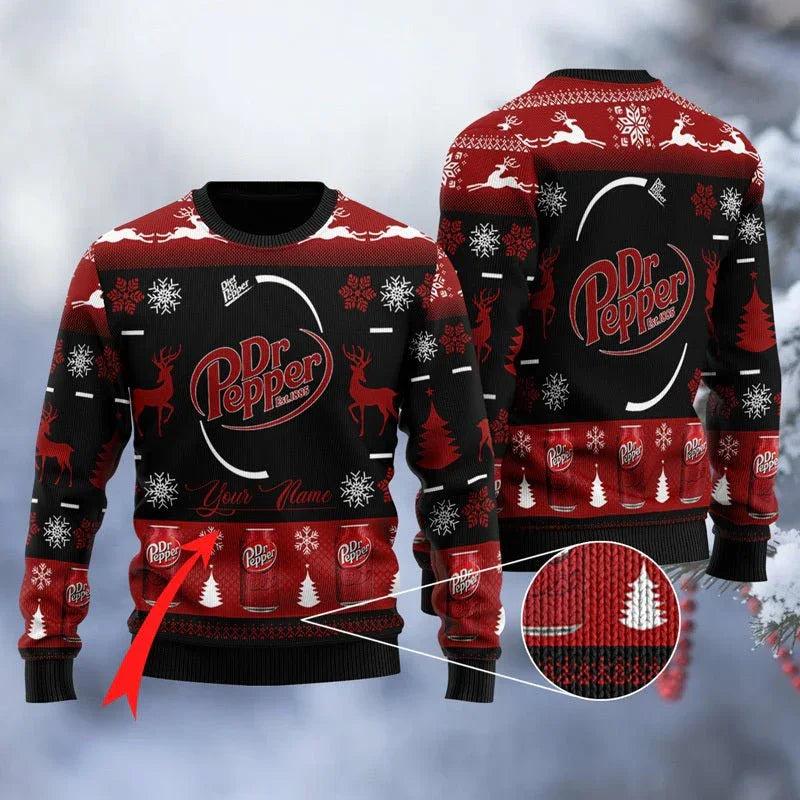 Personalized Dr Pepper Black Ugly Christmas Sweater