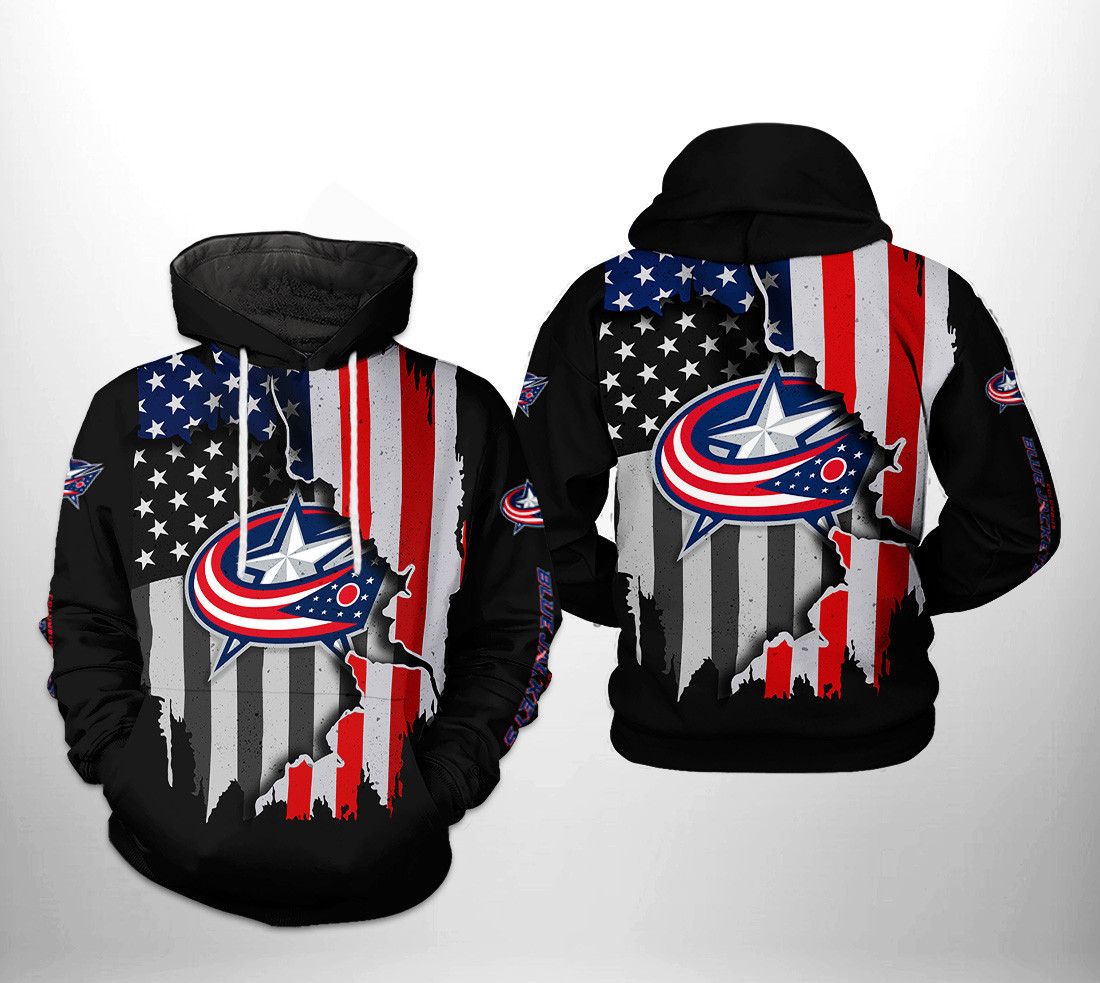 Columbus Blue Jackets US FLag Team 3D All Over Print Hoodie & Zip Hoodie