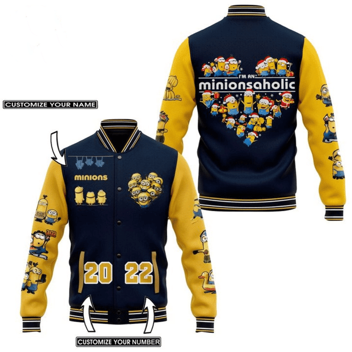 I?m An Minionsaholic Heart Christmas Personalized Baseball Jacket