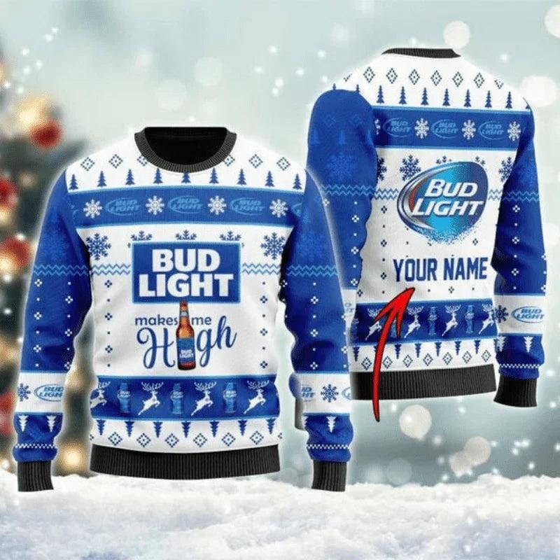 Personalized Bud Light Make Me High Ugly Christmas Sweater