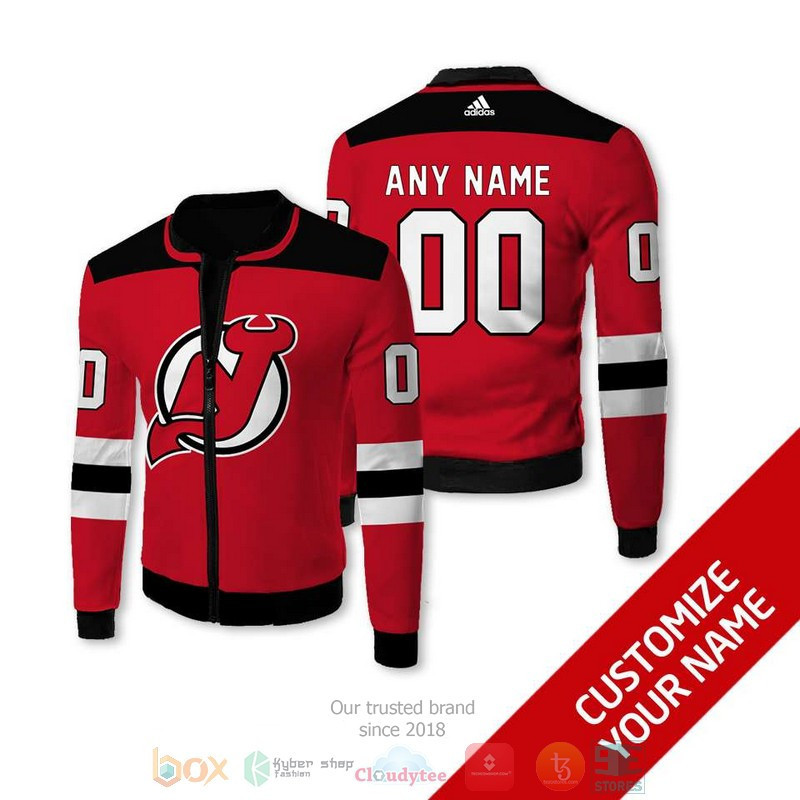 New Jersey Devils Custom Name Number Red Bomber Jacket