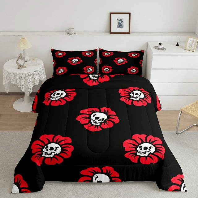 Skull Bedding Set Blooming Floral Skull Pattern Duvet Covers
