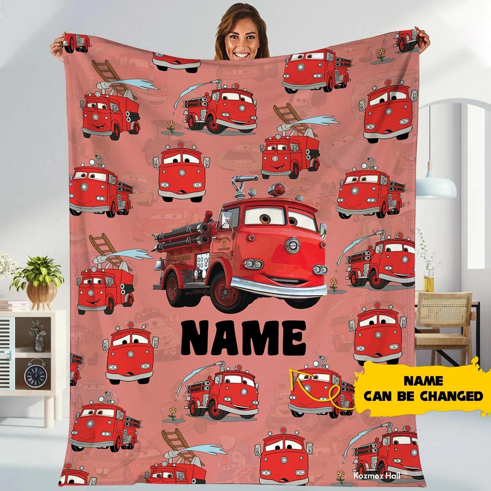 Red The Fire Truck Cars Movie Fleece Sherpa Blanket