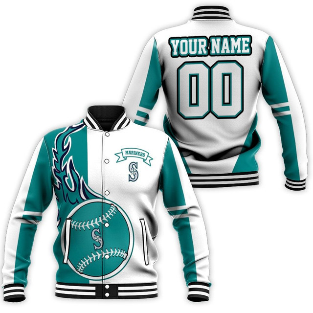 Seattle Mariners Custom Name Number Blue White Baseball Jacket