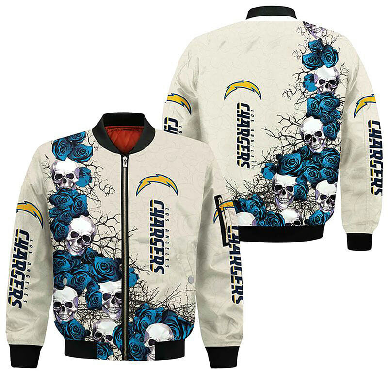 Los Angeles Chargers Creamy Blue Skull Bomber Jacket