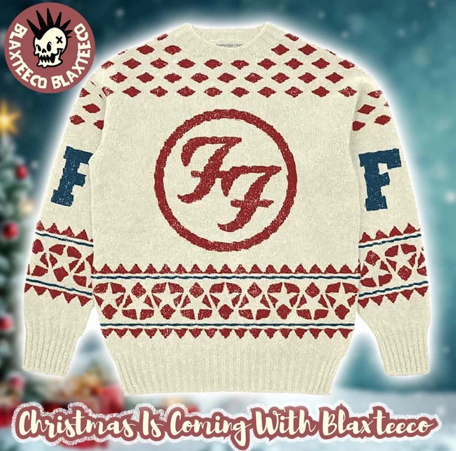 Foo Fighters Big Logo Holiday Cream Ugly Christmas Sweater