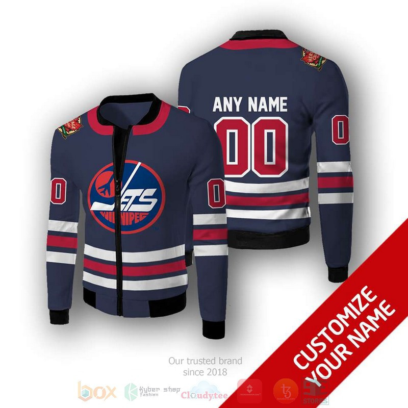 Winnipeg Jets Custom Name Number Blue White Bomber Jacket