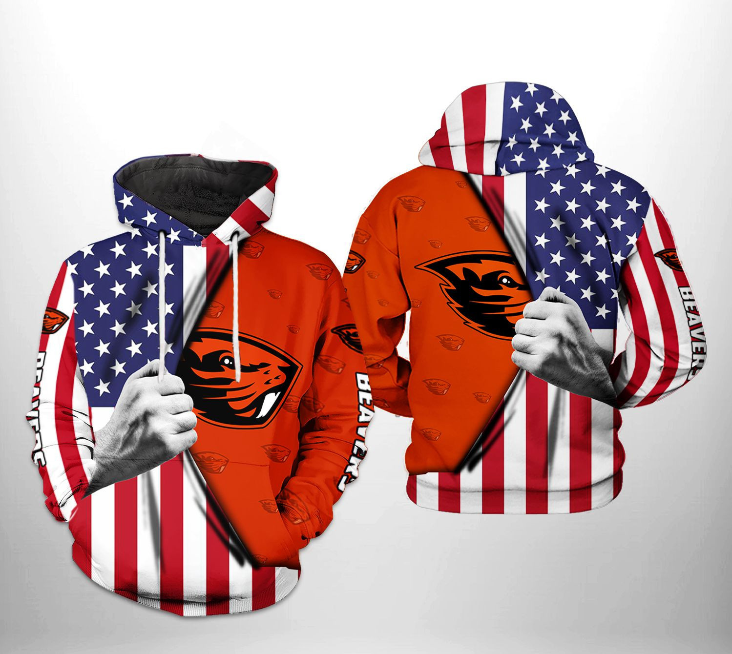 Oregon State Beavers US Flag 3D All Over Print Hoodie & Zip Hoodie