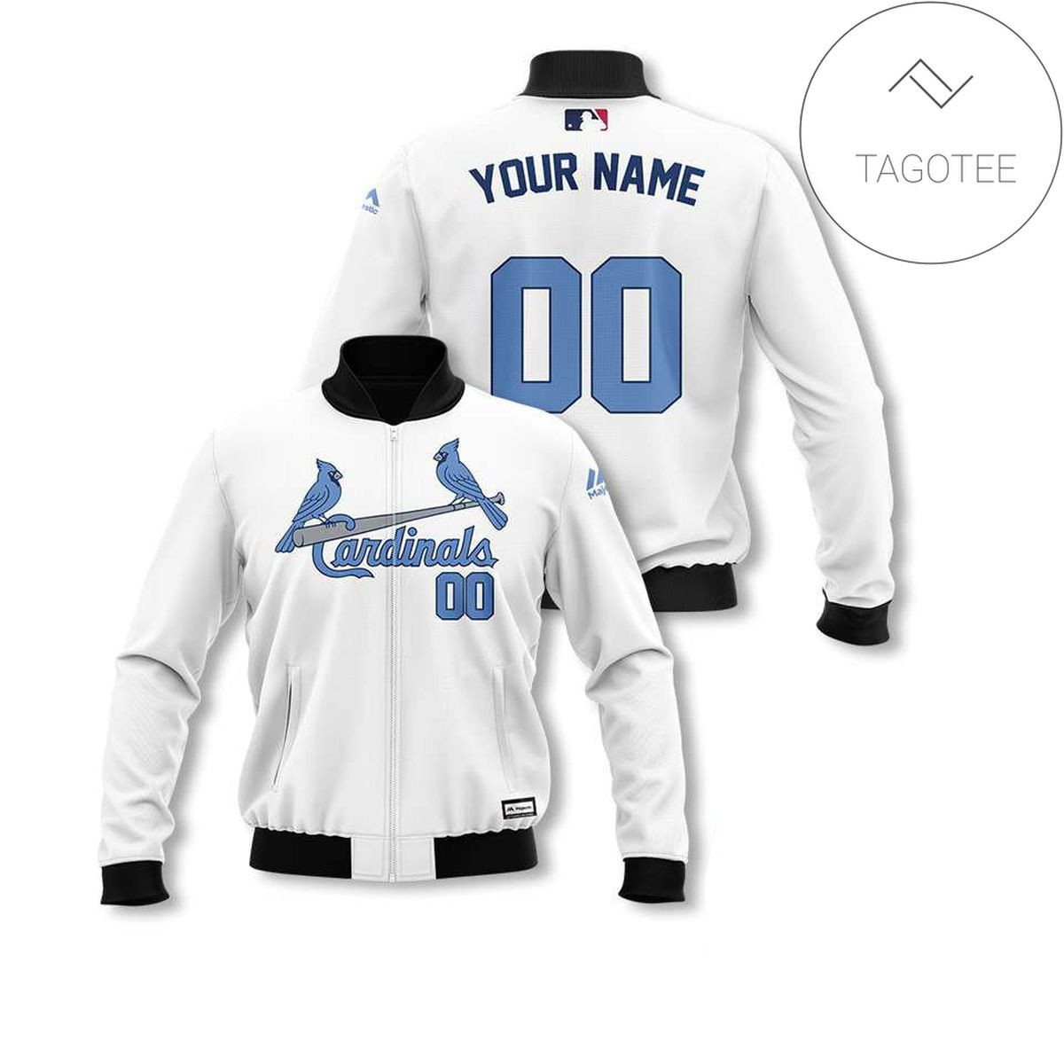 St. Louis Cardinals Custom Name Number White Blue Bomber Jacket