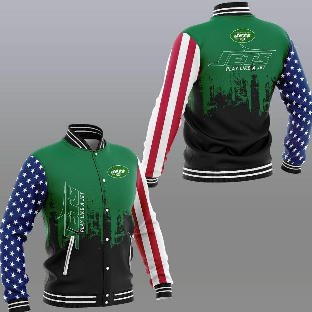 New York Jets Green Black Baseball Jacket V3