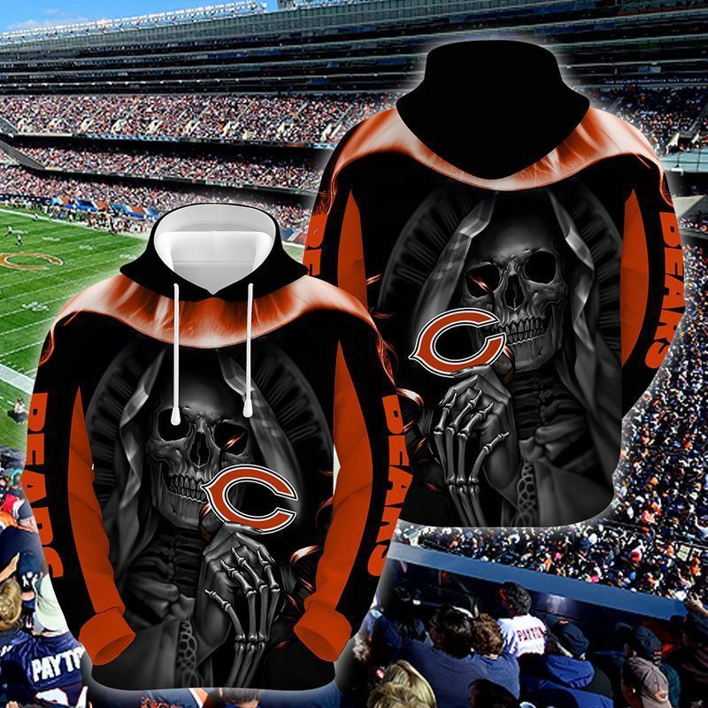 Chicago Bears Football Skull Hold Logo 3D All Over Print Hoodie & Zip Hoodie