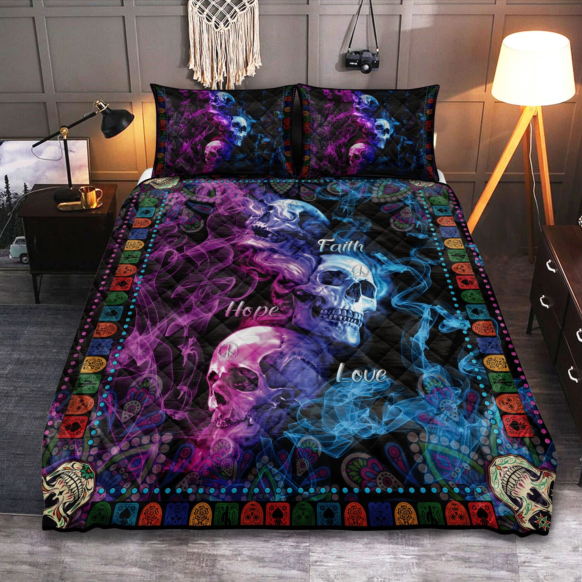 Skull Bedding Set Skull Faith Hope Love Duvet Covers